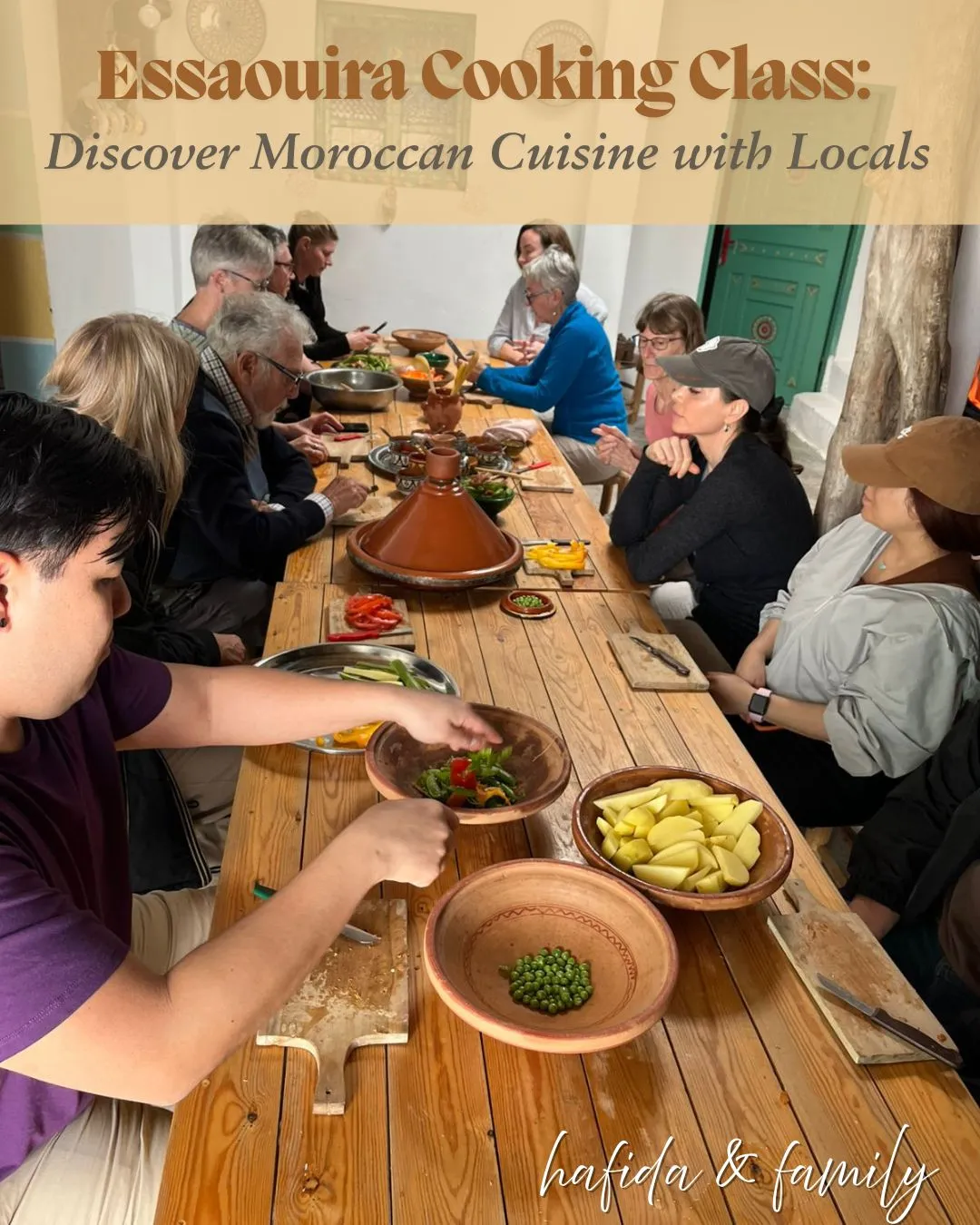 Family enjoying an Essaouira cooking class in Morocco